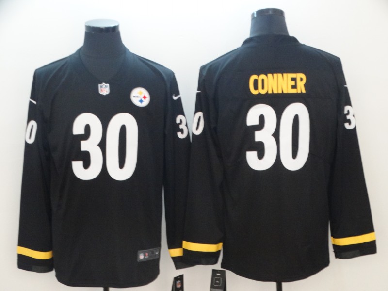 Men's Pittsburgh Steelers # 30 James Conner Black Therma Long Sleeve Stitched NFL Jersey